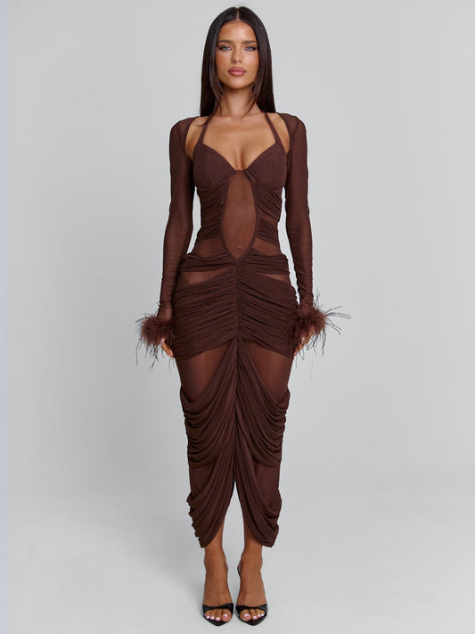 CHERREY MAXI DRESS CHOCOLATE